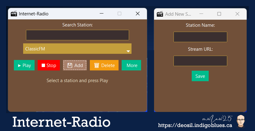 A wee internet radio app for my laptop. Gotta have my tunes!