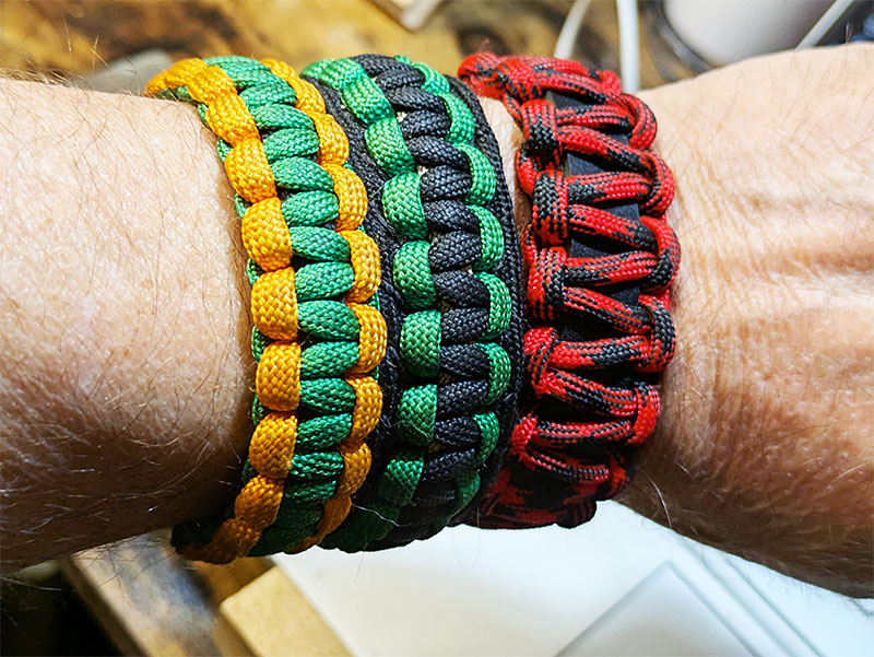 Regular, wide and wide with leather strap paracord bracelets.