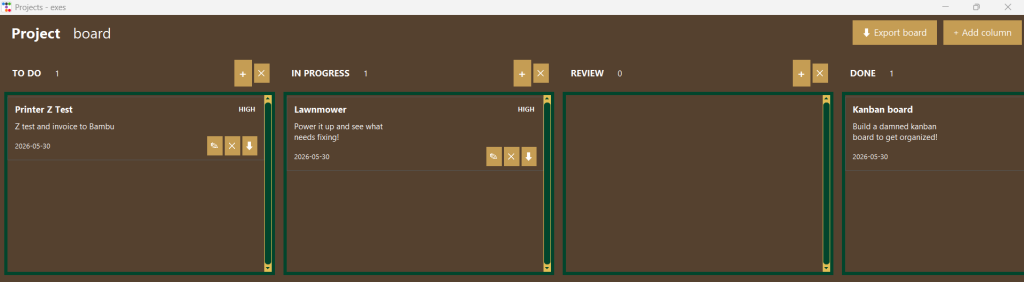 A project / kanban board in python3 (transpiled to C with Nuitka).