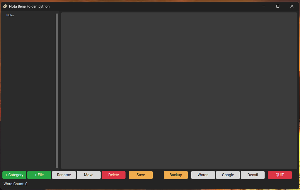 Nota Bene, the little brother of PyWrite for jotting notes on just about anything.